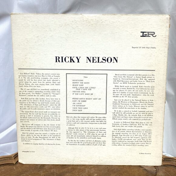 RICKY NELSON βRICKYβ Original Vinyl Record - Picture 2 of 3
